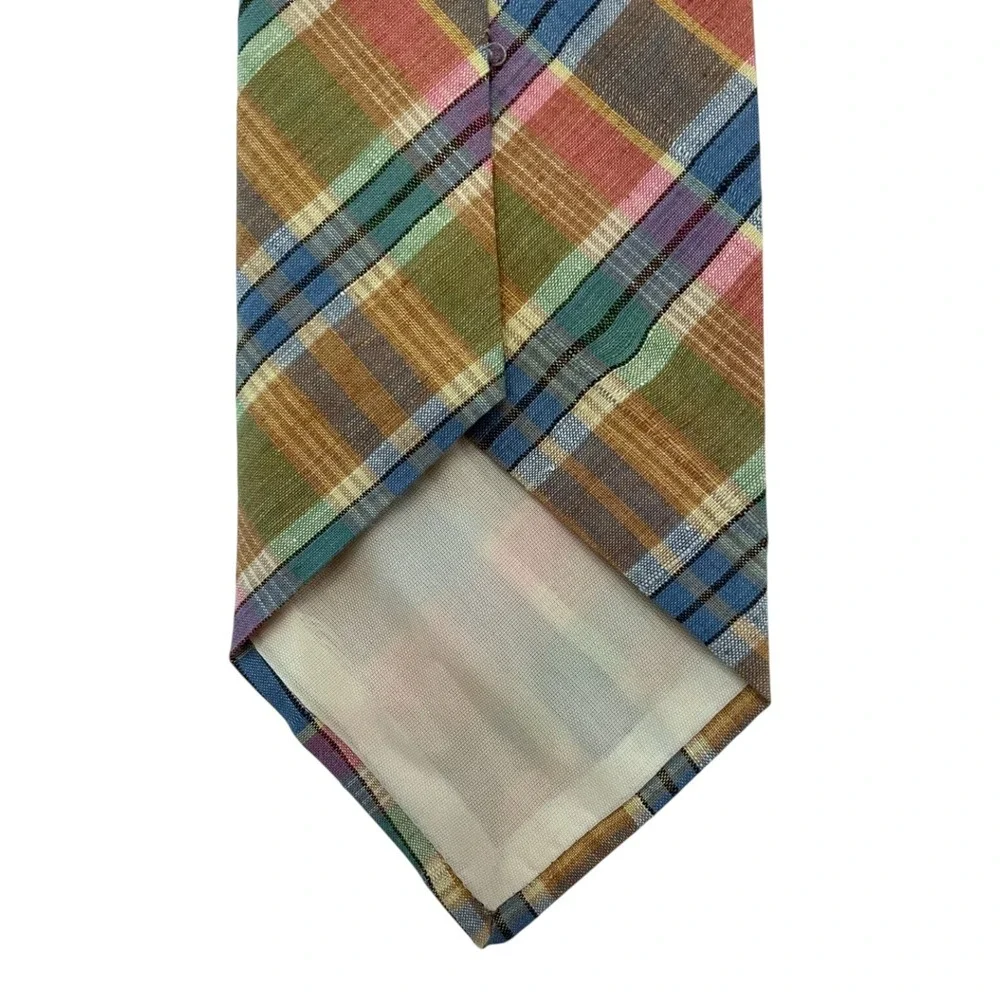 Rooster Ruffler Collection Men's Classic Hand Woven Neck Tie Multi Plaid Cotton